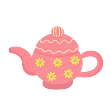 Teapot or kettle. Decorative kitchen tool, household utensil. Ceramic drinkwa Stock Illustration