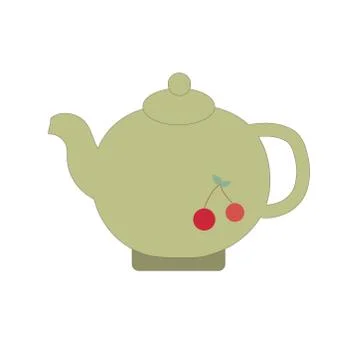 Teapot with a pattern in the form of cherries on a white isolated background. 스톡 일러스트