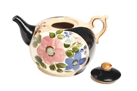 Teapot with pattern isolated in white background. 스톡 사진