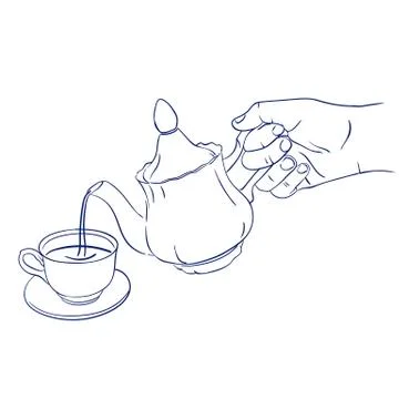 Teapot pours tea into a cup Stock Illustration