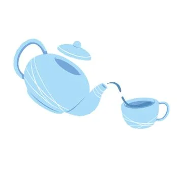 The teapot pours tea into a mug. The concept of a hospitable tea party. Welcome Stock Illustration