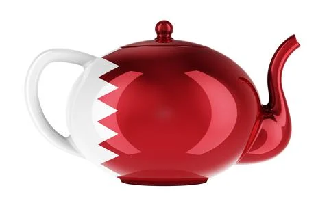 Teapot with Qatari flag, 3D rendering Stock Illustration