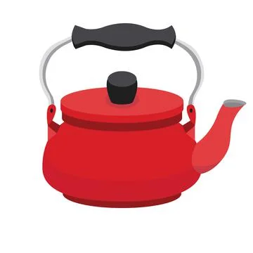 Teapot red in flat style. Vector illustration isolated on white background. Stock Illustration