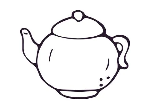 Teapot Round Classic Hand Drawn Doodle Clipart Stock Illustration