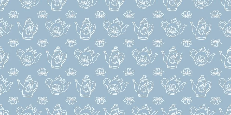 Teapot seamless repeat pattern background. 库存插图