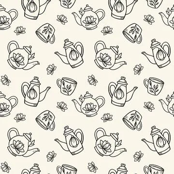 Teapot seamless repeat pattern vector background Stock Illustration