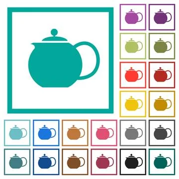 Teapot solid flat color icons with quadrant frames Stockillustratie