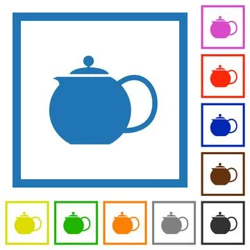 Teapot solid flat framed icons Illustrazione stock