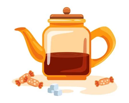 Teapot with tea and sweets. Stock Illustration