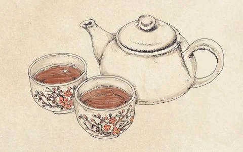 A teapot with tea Stock Illustration
