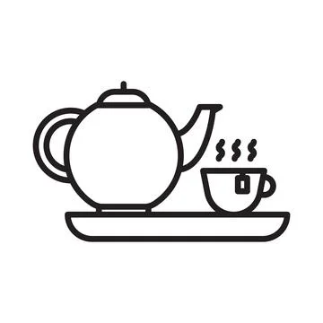 Teapot with teabag on cup icon Black line art vector logo Illustrazione stock