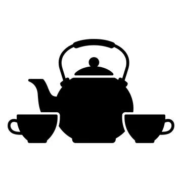 Teapot with Two Tea Cups Silhouette Stock Illustration
