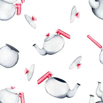 Teapot. Watercolor pattern on an isolated background. Can be used for your Stock Illustration