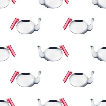 Teapot. Watercolor seamless pattern. Can be used for textile design, paper Stock Illustration
