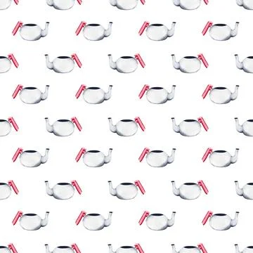 Teapot. Watercolor seamless pattern. Can be used for textile design, paper Stock Illustration