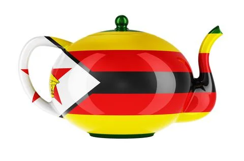 Teapot with Zimbabwean flag, 3D rendering Stock Illustration