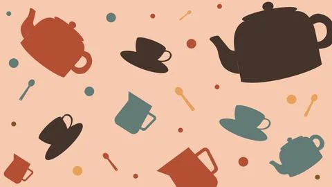 Teapots and Coffee Cups Background Stock-Illustration
