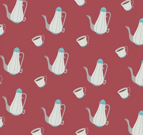 Teapots and teacups pattern Illustrazione stock