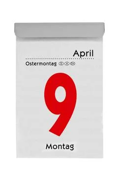 Tear-off calendar shows Easter Monday, against a white background Illustrazione stock