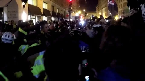 Tear gas and riots on evening before Trump Inauguration Stock Footage
