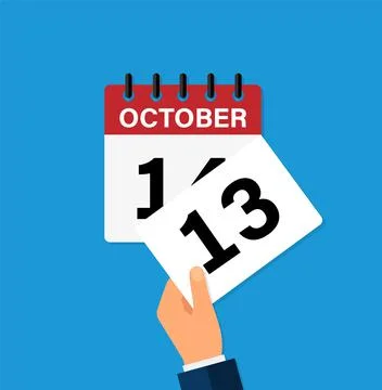Tear off a leaf october 13 on a wall calendar. the coming of a new day. flat  Illustrazione stock