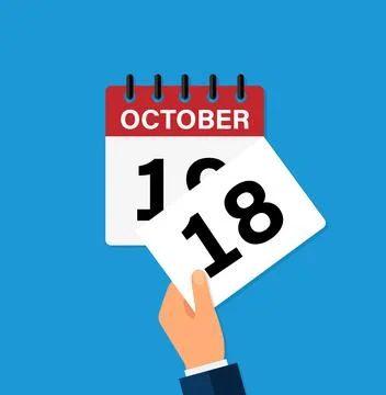 Tear off a leaf october 18 on a wall calendar. the coming of a new day. flat  Stock Illustration