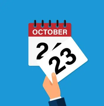 Tear off a leaf october 23 on a wall calendar. the coming of a new day. flat  Stock Illustration