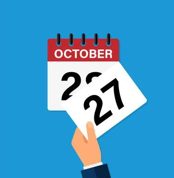 Tear off a leaf october 27 on a wall calendar. the coming of a new day. flat  Stock Illustration