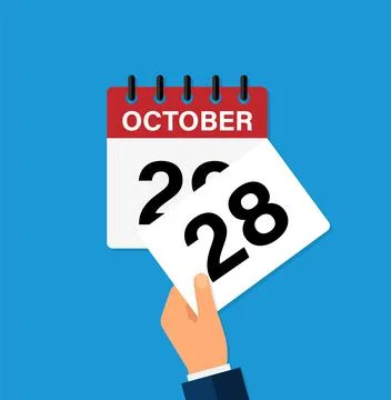 Tear off a leaf october 28 on a wall calendar. the coming of a new day. flat  Stock Illustration