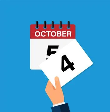 Tear off a leaf october 4 on a wall calendar. the coming of a new day. flat v Stock Illustration