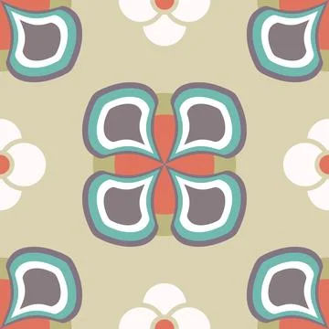 Teardrop And Flower Retro Pattern In Red And Sand Stock Illustration