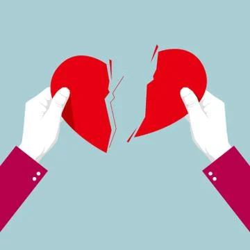 Tearing the heart symbol using both hands. Isolated on blue background. Stock Illustration