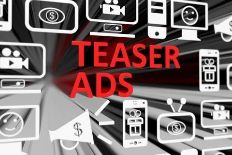 TEASER ADS concept blurred background 3d render illustration Stock Photos