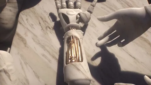 Teaser, post-apocalypse, cyborg statues Stock Footage 292230118