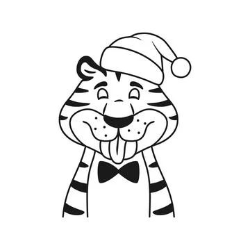 Teasing cheerful line tiger shows tongue portrait. Stock Illustration
