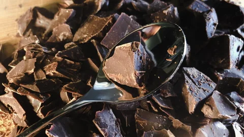 Teaspoon with dark chocolate pieces Stock Footage 274497771
