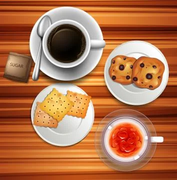 Teatime with coffee and biscuits Stock Illustration