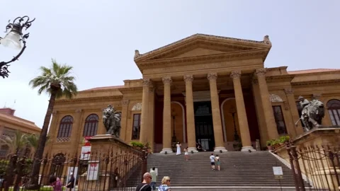 Teatro Massimo Vittorio Emanuele opera house facade and stairs, Palermo, Sicily Stock Footage 346151209