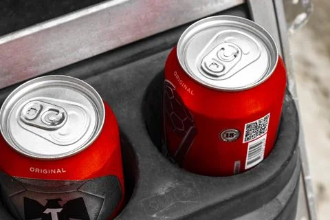 Tecate red beer while driving on Holbox island Mexico. Foto stock