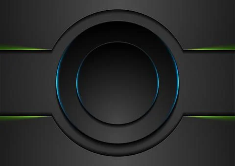 Tech abstract futuristic background with green blue neon glowing lights Stock Illustration