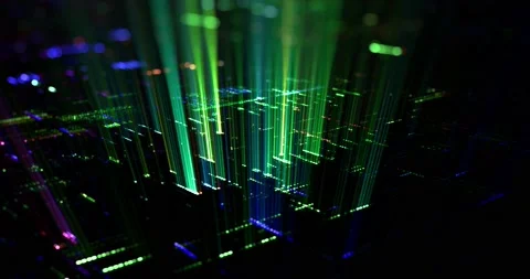 Tech Abstract of futuristic surface pattern with colorful light rays. Stock Footage 149328756