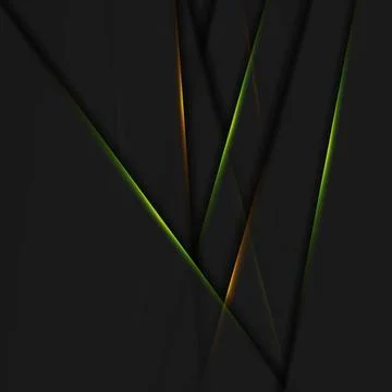 Tech abstract geometric background with green orange neon glowing lights Illustrazione stock