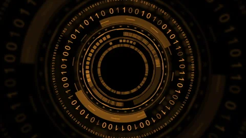 Tech abstract motion background with UI circular elements and binary code Stock Footage 282059102