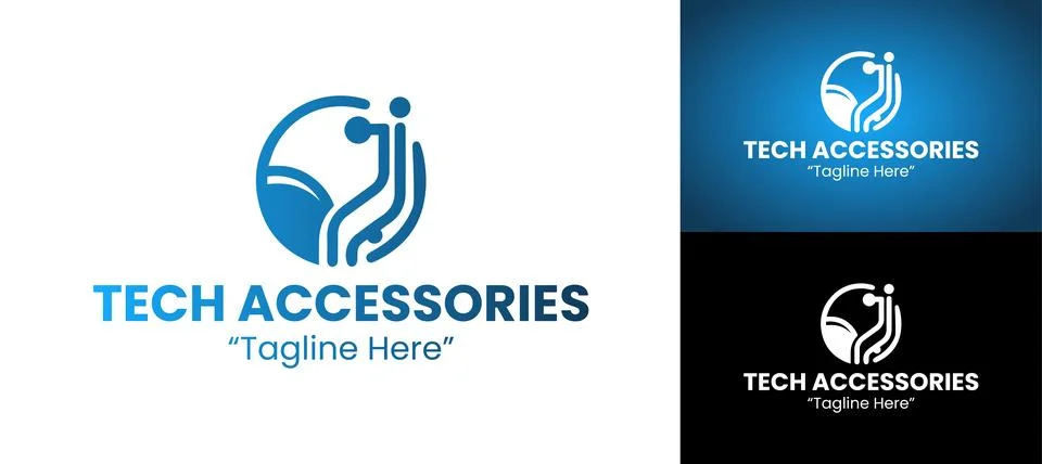 Tech Accessories Logo with USB Cable and Charging Port Icon 스톡 일러스트