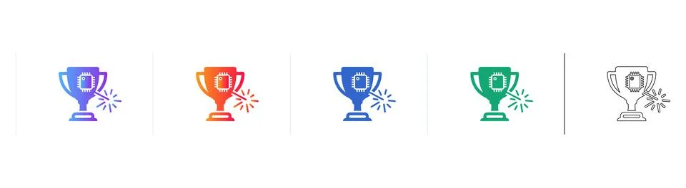 Tech Achievement Trophy Icon Set Stock Illustration