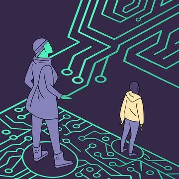 Tech AI Circuitry Background with Neural Network Stock Illustration