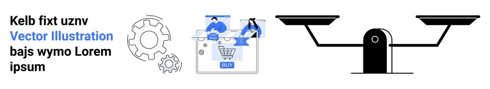 Tech and E-commerce Development with Balanced Scale for Business and Efficien Stock Illustration