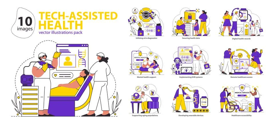 Tech-Assisted Health Flat Vector illustration. Stock Illustration