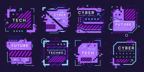 Tech background. Abstract digital shapes. HUD purple silhouette elements. Future Stock Illustration