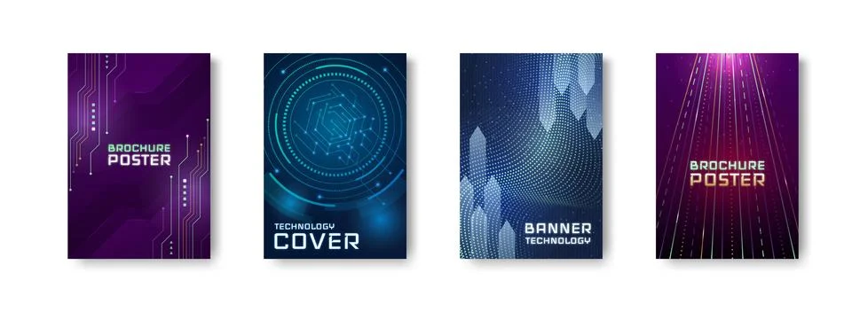 Tech background. Abstract report cover, future data science elements for Illustrazione stock